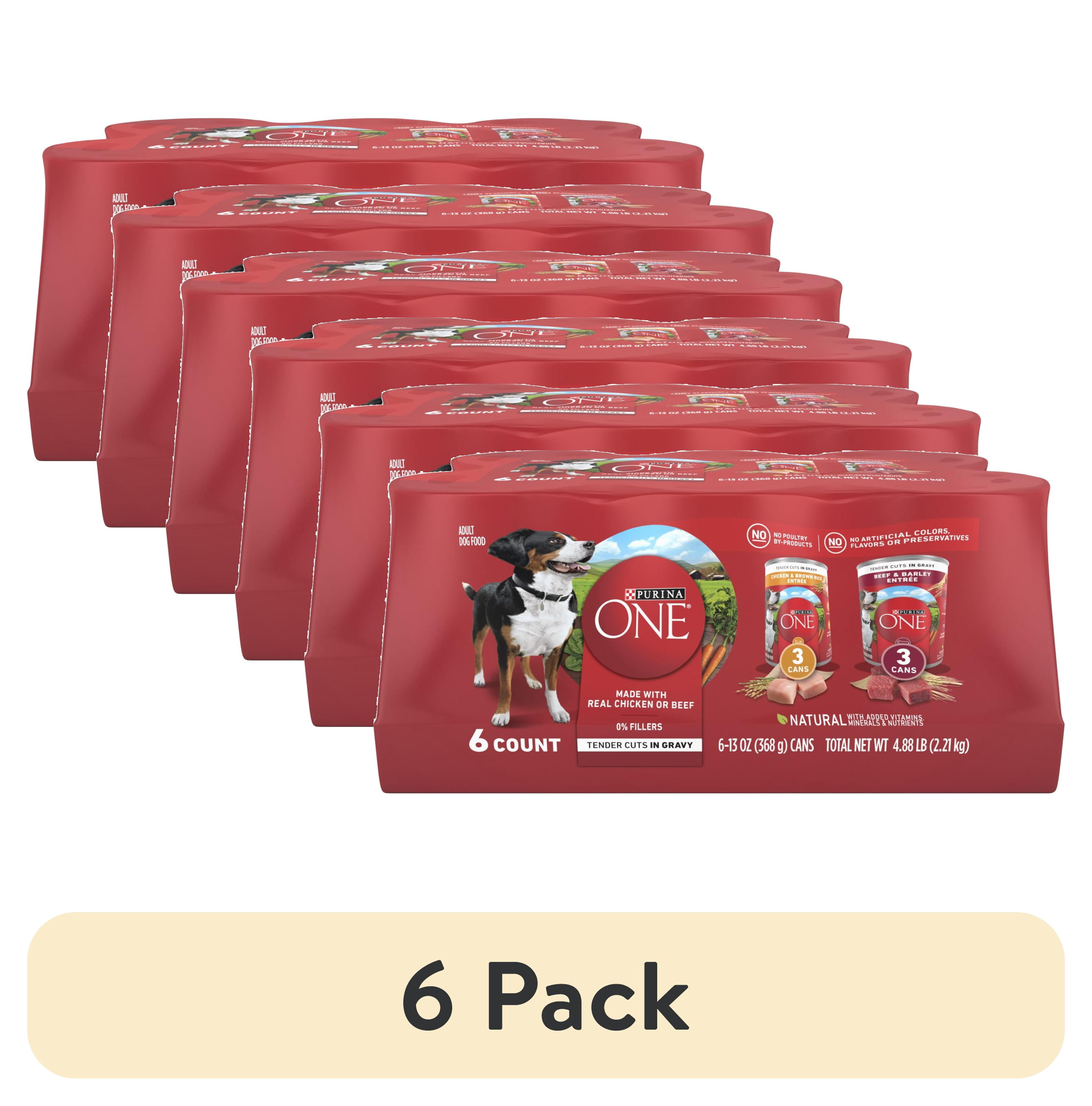 (6 pack) Purina ONE Tender Cuts in Gravy Chicken and Brown Rice, and Beef and Barley Entrees Wet Dog Food Variety Pack, 13 oz Cans