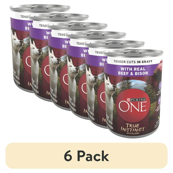 (6 pack) Purina ONE High Protein Dog Food True Instinct Tender Cuts in Wet Dog Food Gravy with Real Beef and Bison, 13 oz Can