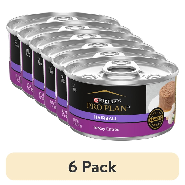 (6 pack) Purina Pro Plan Hairball Control Cat Food Wet Pate, Hairball  Turkey Entree, oz Can