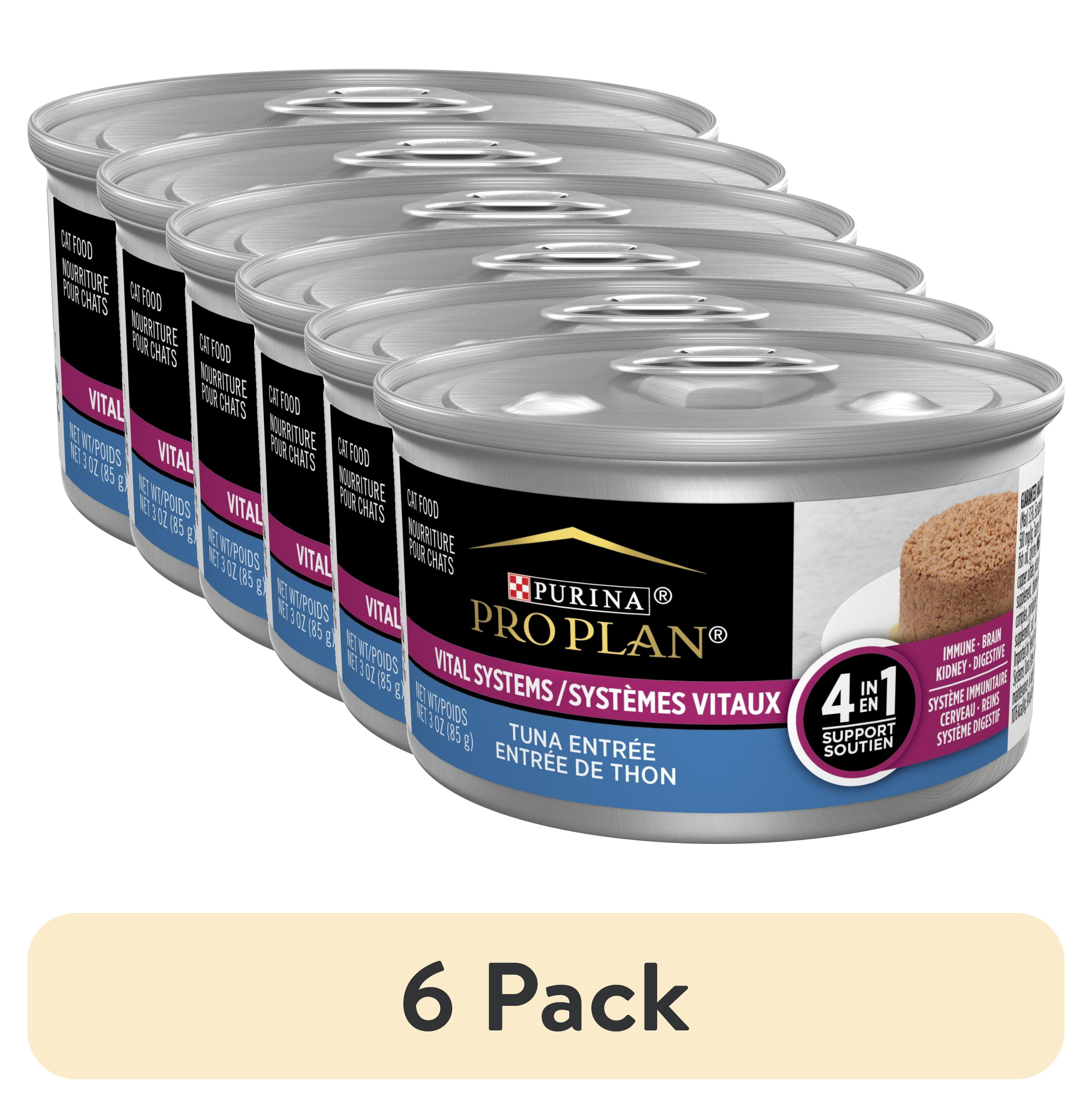 (6 pack) Purina Pro Plan Vital Systems Tuna Entree Wet Cat Food Pate 4-in-1 Brain, Kidney, Digestive and Immune Formula, 3 oz Can