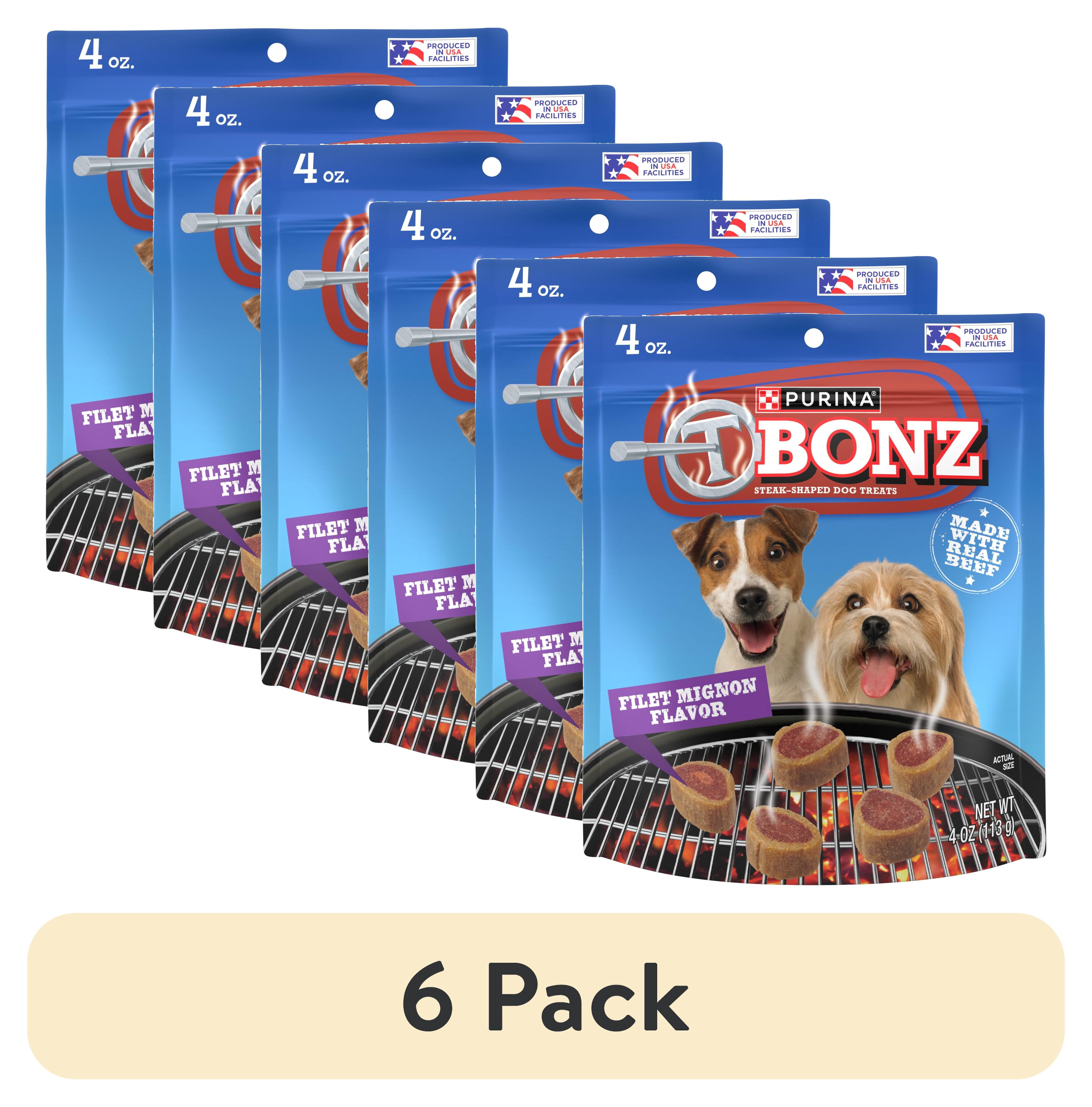 (6 pack) Purina T-Bonz Dog Treats with Filet Mignon Flavor & Real Beef Chews, 4 oz Pouch
