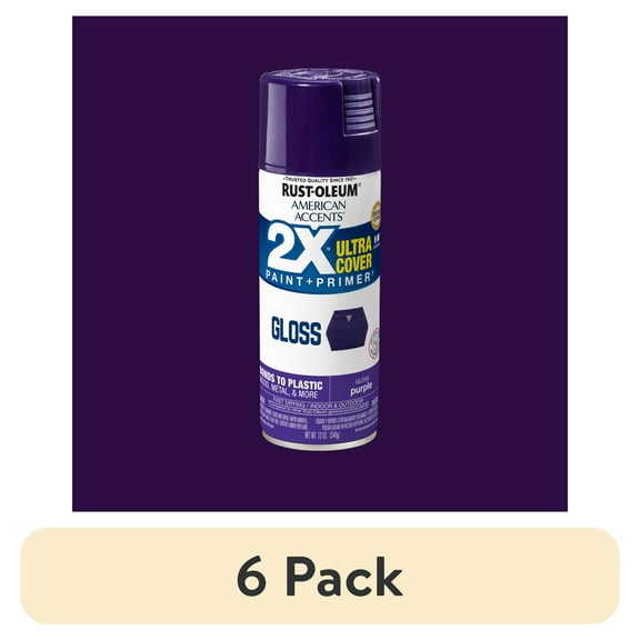(6 pack) Purple, Rust-Oleum American Accents 2X Ultra Cover Gloss Spray Paint-327899, 12 oz