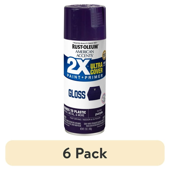 (6 pack) Purple, Rust-Oleum American Accents 2X Ultra Cover Gloss Spray Paint- 12 oz