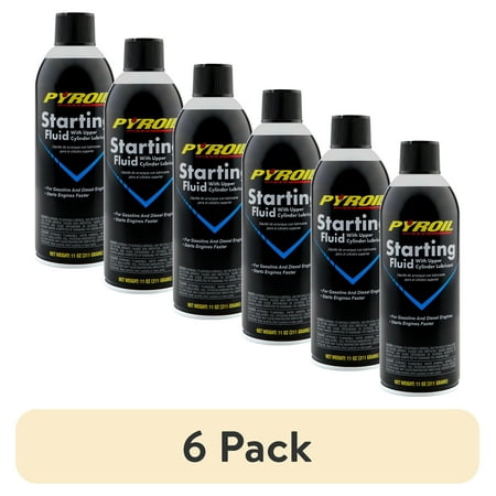 (6 pack) Pyroil Starting Fluid, 11oz Can - New, Starts Gasoline & Diesel Engines, -40°F Ready