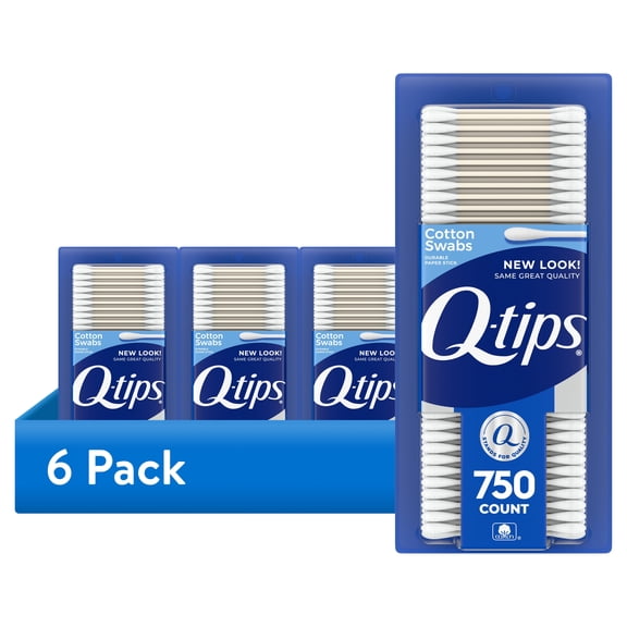 (6 pack) Q-tips Cotton Swabs, Original, For Home, First Aid and Beauty, 100% Cotton, 750 Count