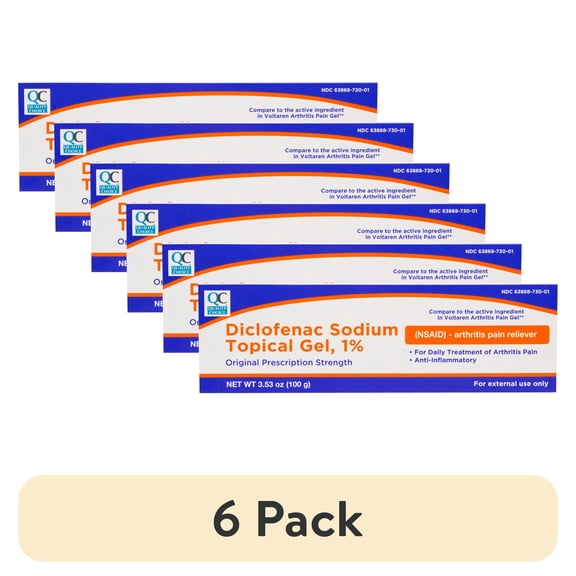 (6 pack) QC Diclofenac Sodium Topical Gel Anti-Inflammatory for Arthritis Pain 3.53 oz