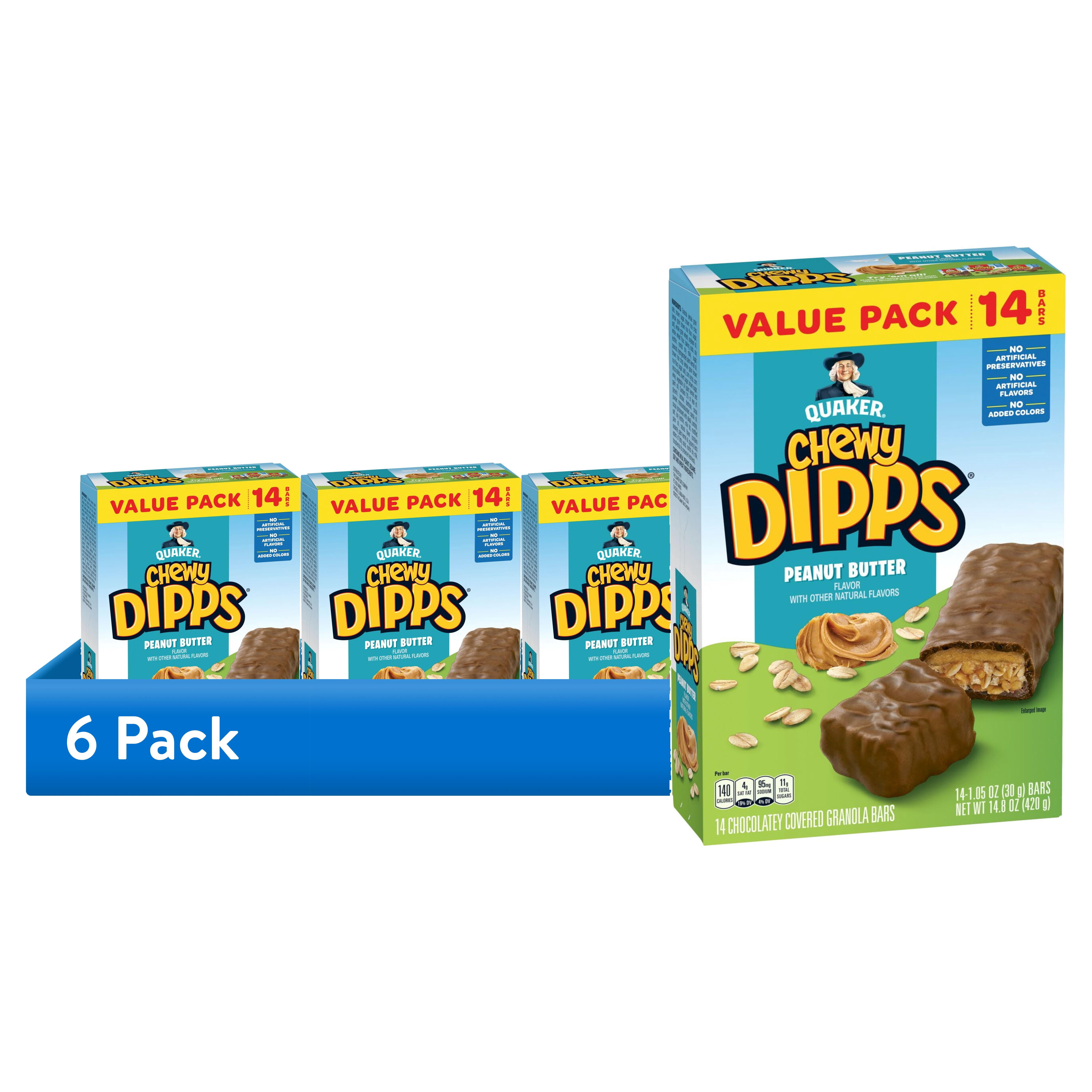 (6 pack) Quaker Chewy Dipps Chocolatey Covered Peanut Butter Granola Bars, 14.8 oz 14 Count