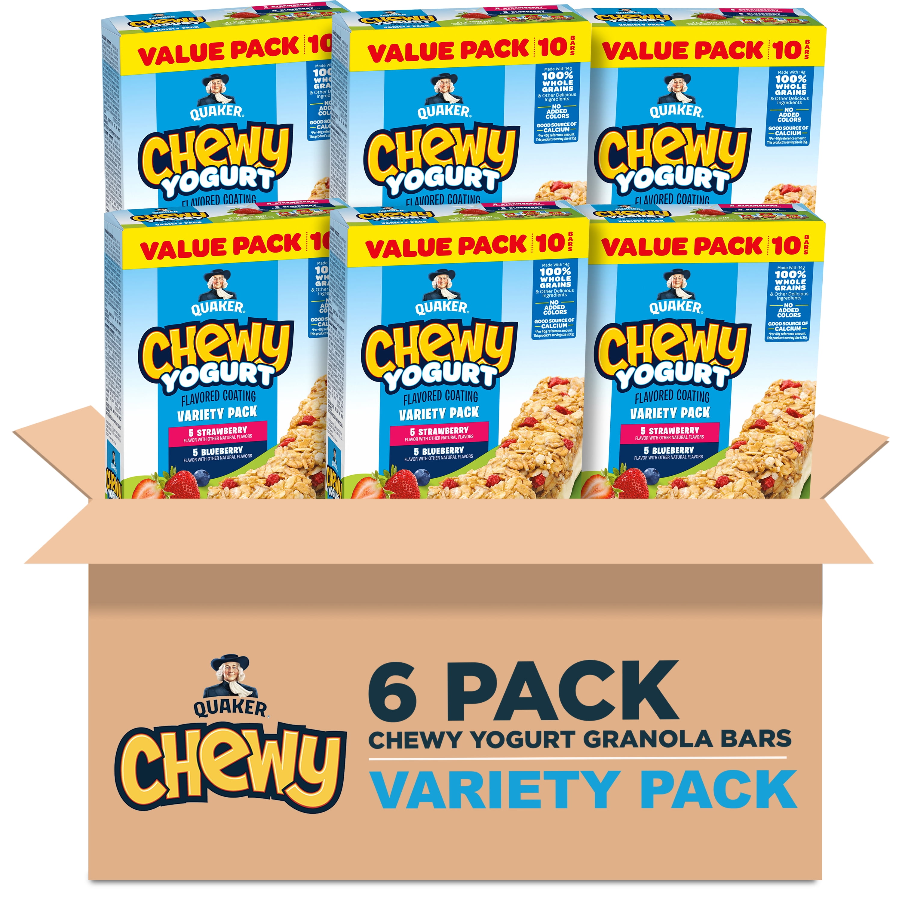 (6 pack) Quaker Chewy Yogurt Strawberry and Blueberry Variety Pack, 12.3 oz, 10 Count