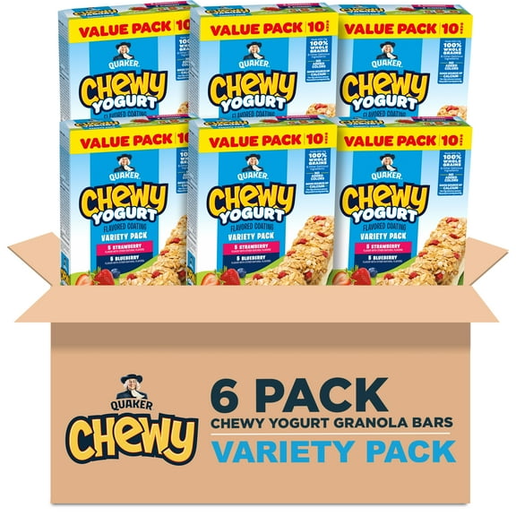 (6 pack) Quaker Chewy Yogurt Strawberry and Blueberry Variety Pack, 12.3 oz, 10 Count