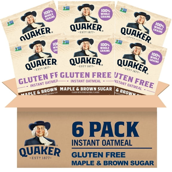 (6 pack) Quaker Instant Oatmeal, Gluten Free, Maple Brown Sugar, 8 Packets