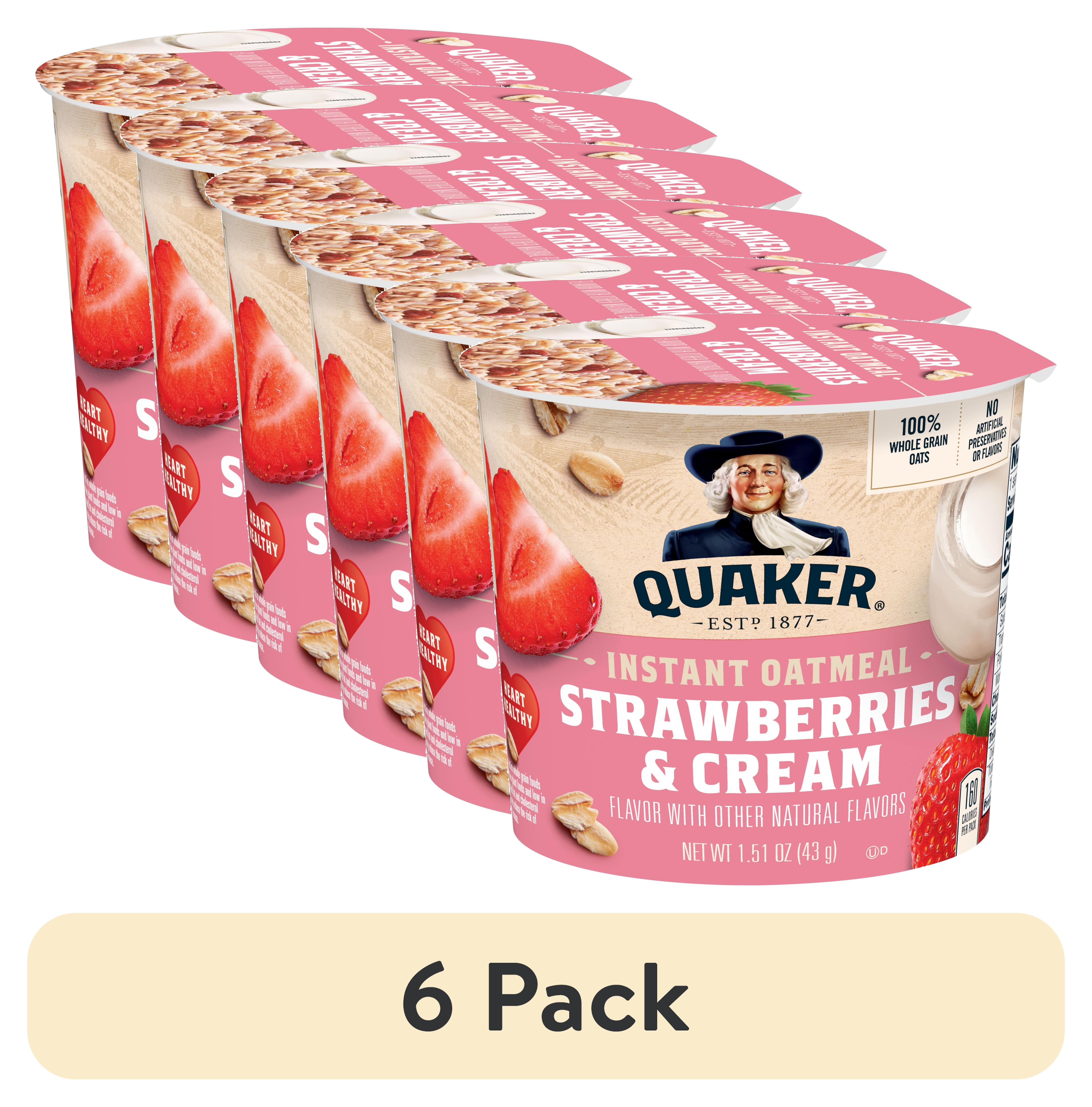 (6 pack) Quaker Instant Oatmeal, Strawberries & Cream, 1.51 oz Cup