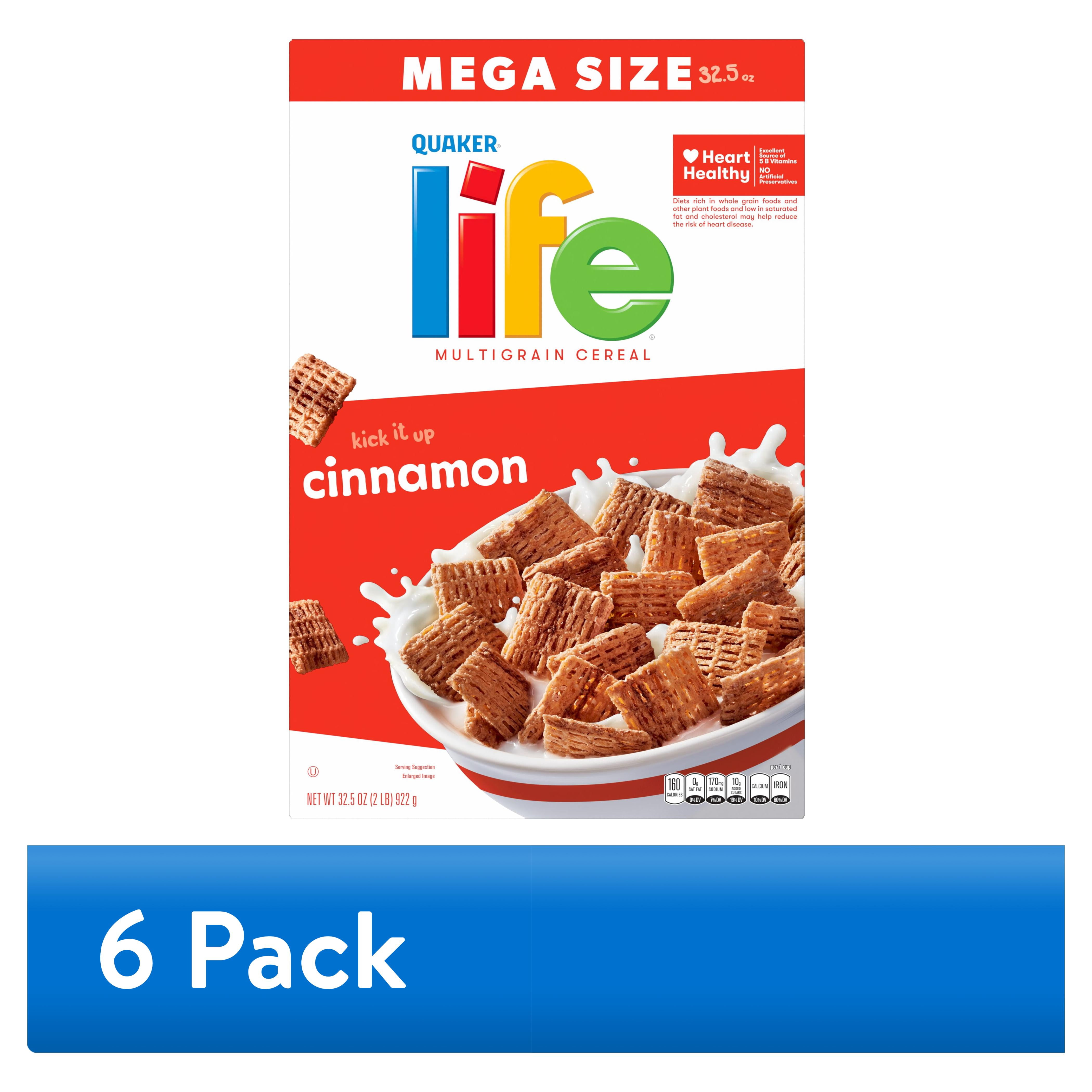 (6 pack) Quaker Life Cereal, Cinnamon, Mega Size, Breakfast Cereal 32.5 oz