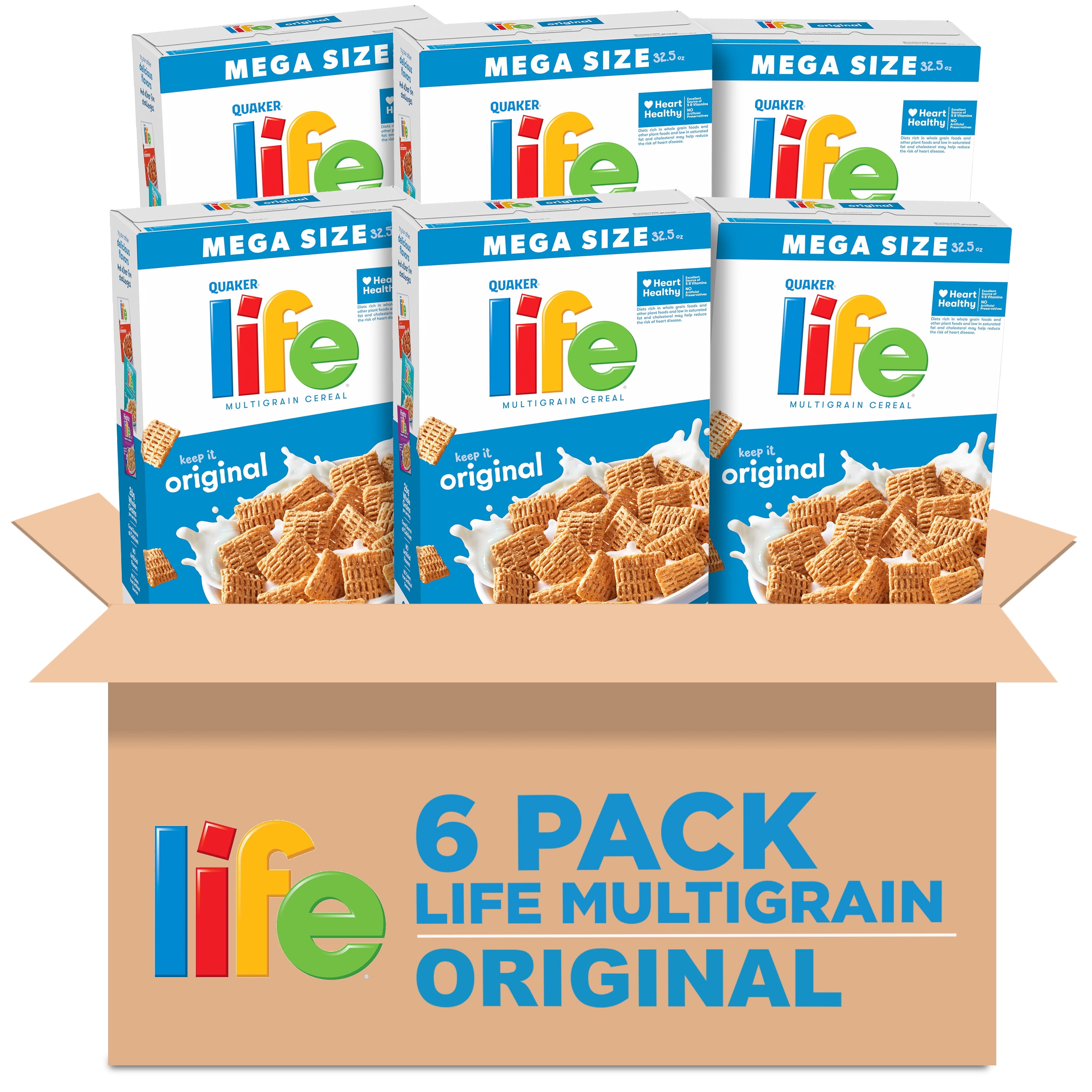 (6 pack) Quaker Life Multigrain Original Crunchy Cereal 32.5 oz box