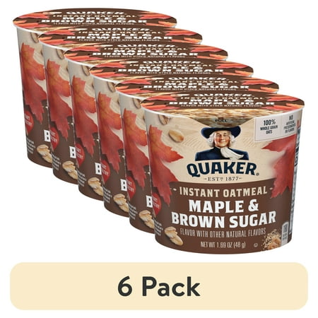 (6 pack) Quaker Maple & Brown Sugar Flavored Instant Oatmeal, 1.69 oz Cup, 1 Count