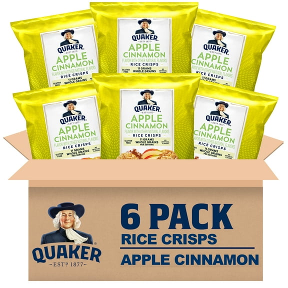 (6 pack) Quaker Popped Gluten Free Apple Cinnamon Rice Crisps 7.04 Ounce Bag
