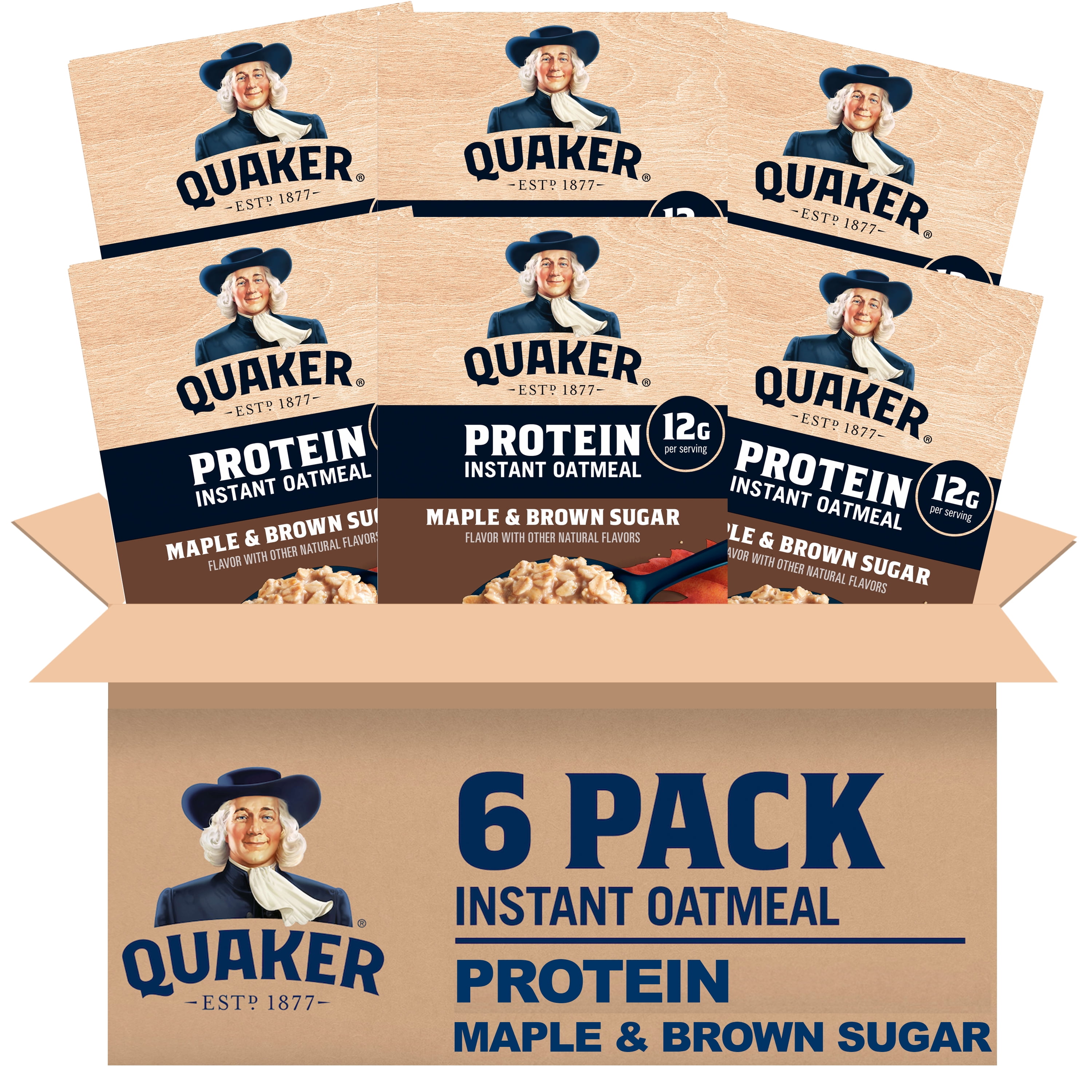 (6 pack) Quaker, Protein Instant Oatmeal, Maple & Brown Sugar, 2.11 oz, 6 Packets
