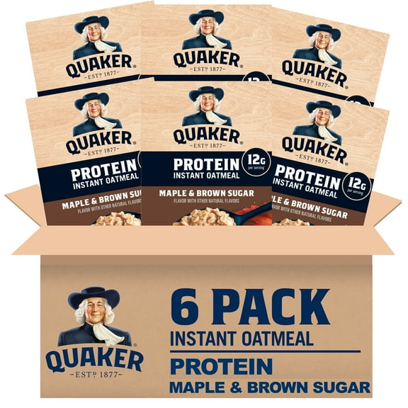 (6 pack) Quaker, Protein Instant Oatmeal, Maple & Brown Sugar, 2.11 oz, 6 Packets