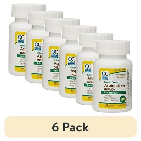 (6 pack) Quality Choice Enteric Coated Lo-Dose Aspirin NSAID Pain Reliever 81mg Tablet 365 Count