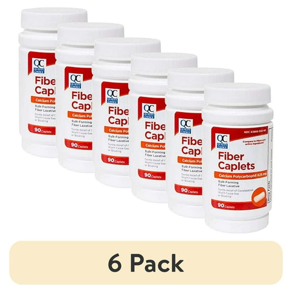 (6 pack) Quality Choice Fiber Therapy Caplets, Safe and Comfortable Constipation Relief Without The Gas and Bloating, Insolubale Fiber for Bowel Irregularity in a 90 Count Bottle of Caplets