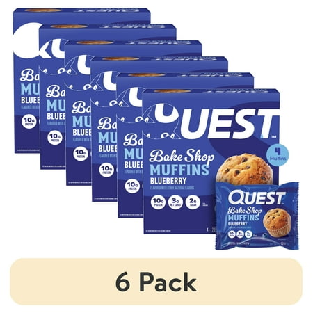 (6 pack) Quest Bake Shop Protein Muffins, Blueberry Flavor, 10g Protein, 3g of Sugar, 4 Count