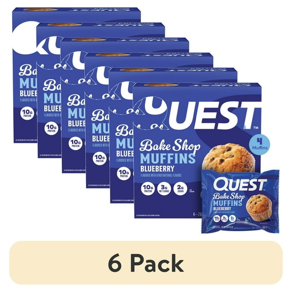 (6 pack) Quest Bake Shop Protein Muffins, Blueberry Flavor, 10g Protein, 3g of Sugar, 4 Count