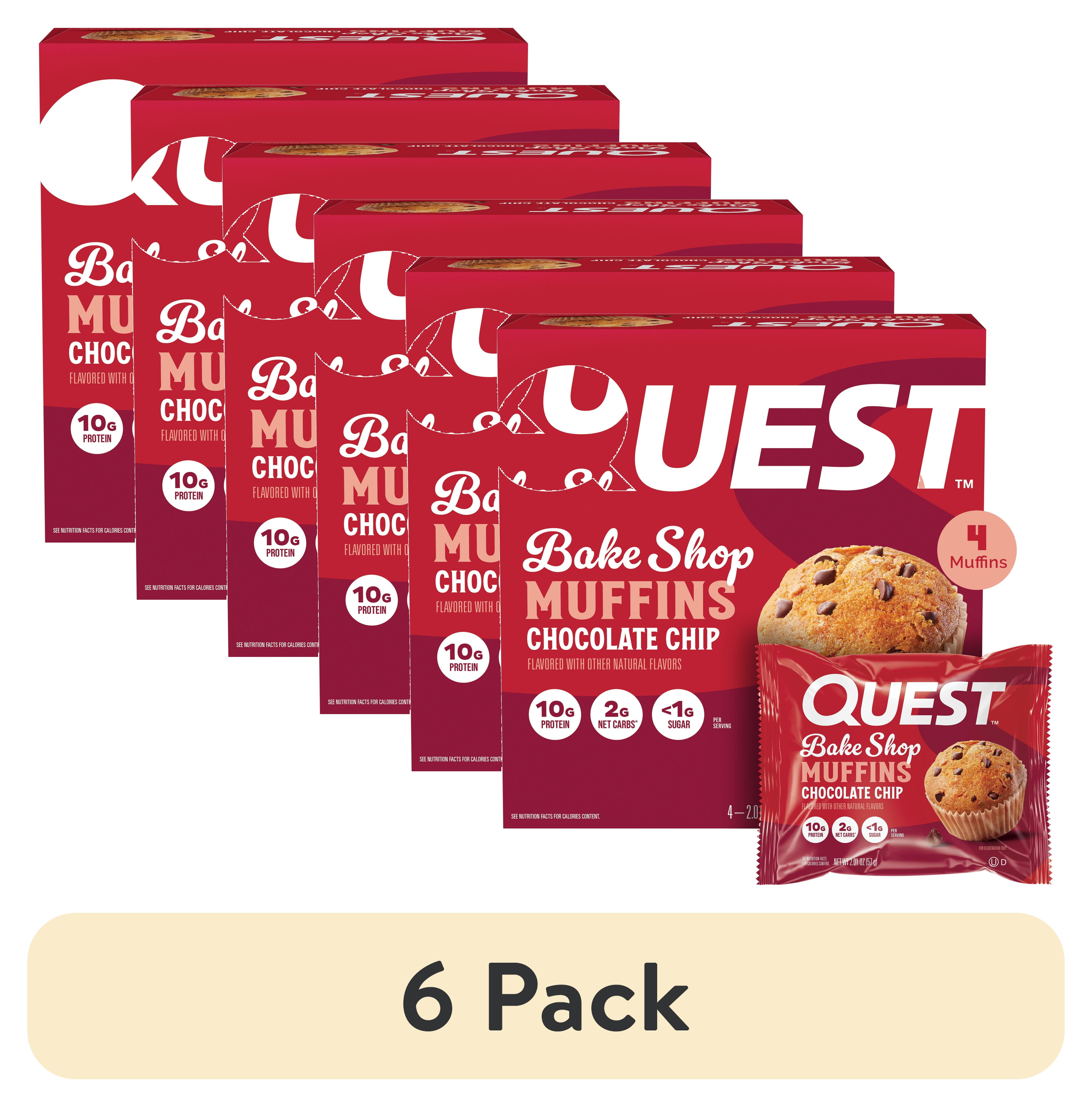 (6 pack) Quest Bake Shop Protein Muffins, Chocolate Chip Flavor, 10g Protein, 4 Count