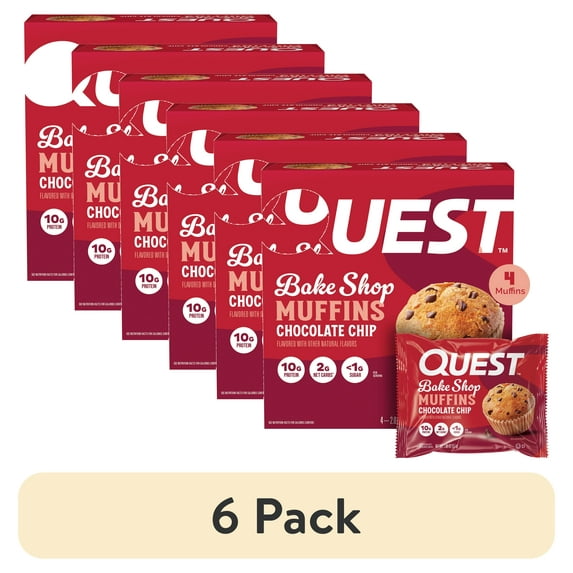 (6 pack) Quest Bake Shop Protein Muffins, Chocolate Chip Flavor, 10g Protein, 4 Count