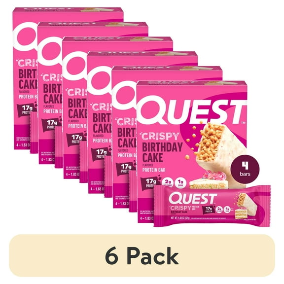 (6 pack) Quest Crispy Hero Protein Bar, Birthday Cake Flavor, Low Sugar, 4 Count