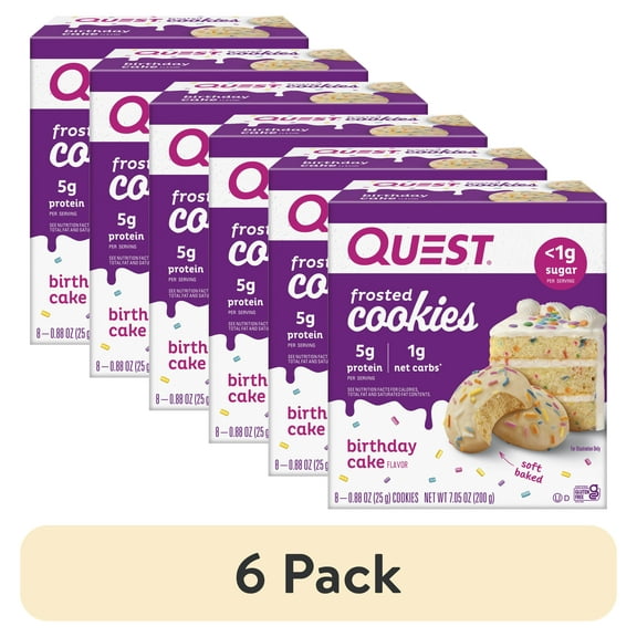 (6 pack) Quest Frosted Protein Cookies, Low Carb, Gluten-Free, Birthday Cake, 8 Count
