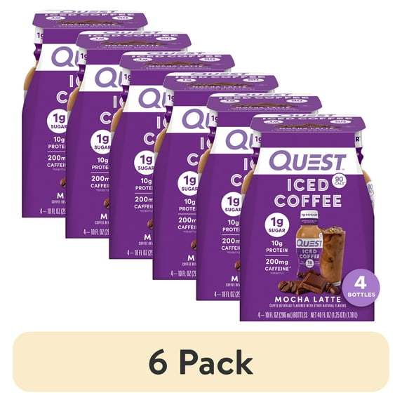(6 pack) Quest Protein Iced Coffee Mocha Latte, 90 Calories, 200mg of Caffeine, 4 Count