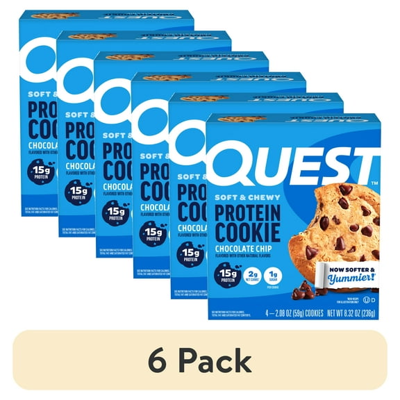 (6 pack) Quest Soft & Chewy Protein Cookie, High Protein, Chocolate Chip, 4 Count