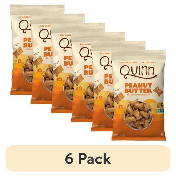 (6 pack) Quinn Peanut Butter Filled Pretzel Nuggets, Gluten Free Snacks, 7 oz Bag