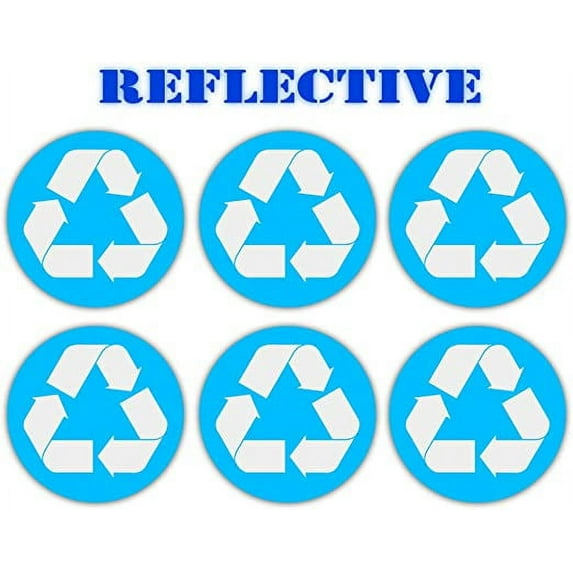 (6 pack) - REFLECTIVE Recycle Sign Blue sticker decal | Hard Hat, Lunchbox, Toolbox, Locker, Badge, Trash Can, Recycle Bin Receptacle Labels (3" x 3")