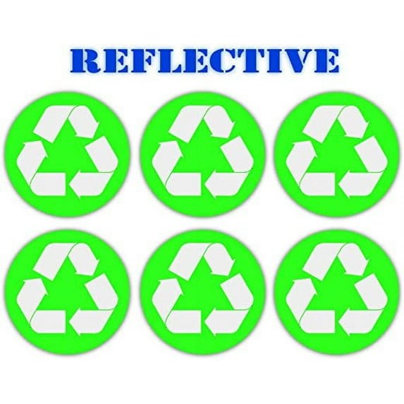 (6 pack) - REFLECTIVE Recycle Sign Green sticker decal | Hard Hat, Lunchbox, Toolbox, Locker, Badge, Trash Can, Recycle Bin Receptacle Labels (2" x 2")