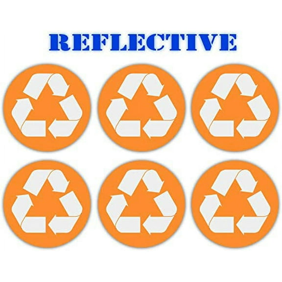 (6 pack) - REFLECTIVE Recycle Sign Orange sticker decal | Hard Hat, Lunchbox, Toolbox, Locker, Badge, Trash Can, Recycle Bin Receptacle Labels (2" x 2")