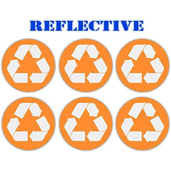 (6 pack) - REFLECTIVE Recycle Sign Orange sticker decal | Hard Hat, Lunchbox, Toolbox, Locker, Badge, Trash Can, Recycle Bin Receptacle Labels (4" x 4")