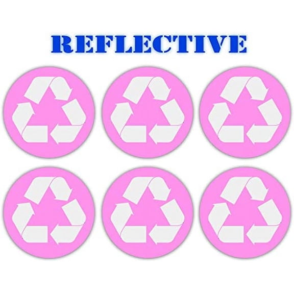 (6 pack) - REFLECTIVE Recycle Sign Pink sticker decal | Hard Hat, Lunchbox, Toolbox, Locker, Badge, Trash Can, Recycle Bin Receptacle Labels (3" x 3")