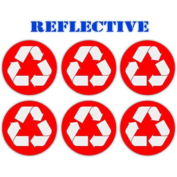 (6 pack) - REFLECTIVE Recycle Sign Red sticker decal | Hard Hat, Lunchbox, Toolbox, Locker, Badge, Trash Can, Recycle Bin Receptacle Labels (5" x 5")