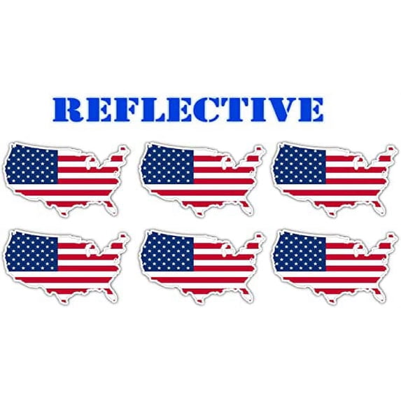 (6 pack) - REFLECTIVE USA Shaped United States of America American Flag ...