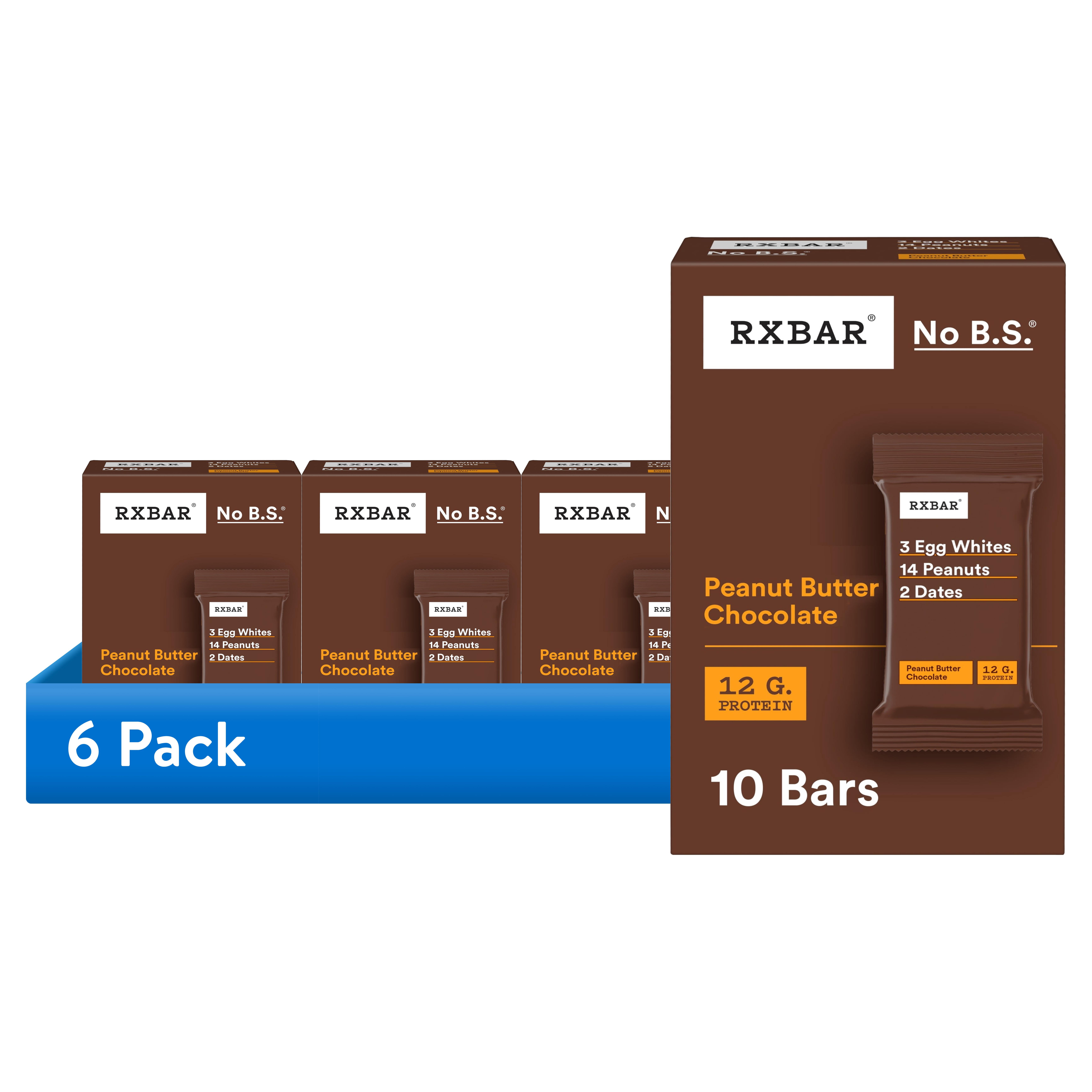 (6 pack) RXBAR, Peanut Butter Chocolate Gluten-Free Protein Bars, 10 Count