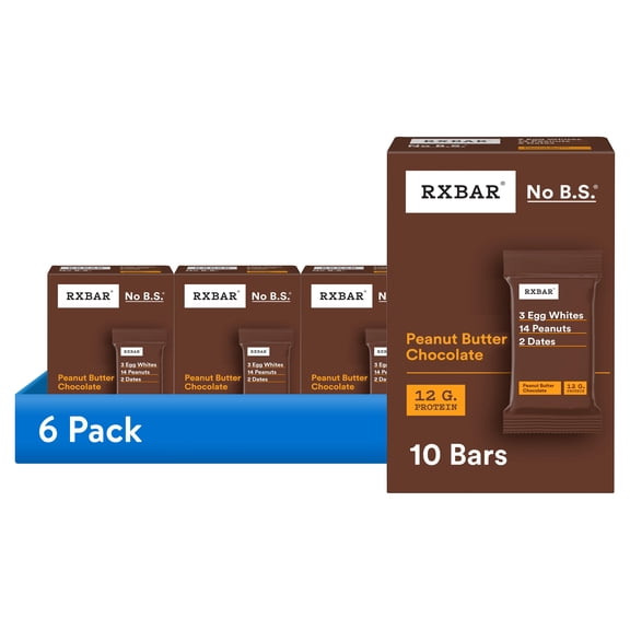 (6 pack) RXBAR, Peanut Butter Chocolate Gluten-Free Protein Bars, 10 Count