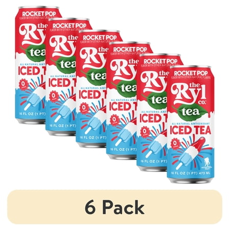 (6 pack) Ryl Iced Tea Rocket Pop, Zero Sugar Antioxidant Tea, Cherry Lime Blue Raspberry Flavor, 16 fl oz Ready-to-Drink Can