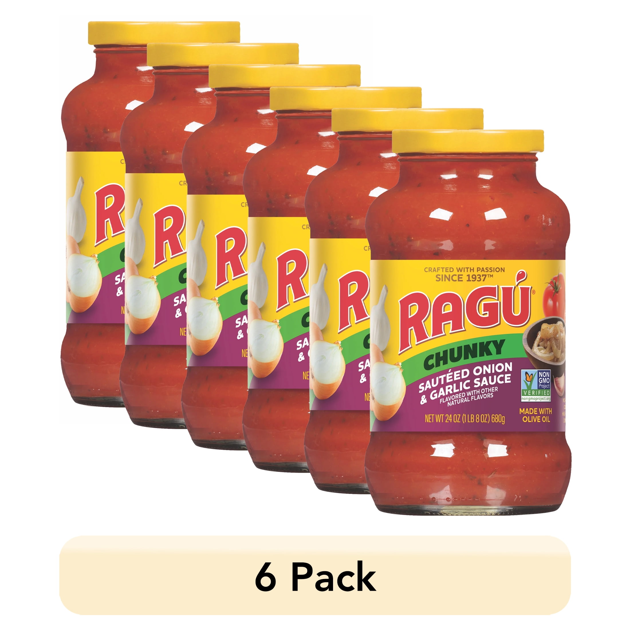 (6 pack) RAGU Chunky Sauteed Onion and Garlic Pasta Sauce, 24 oz