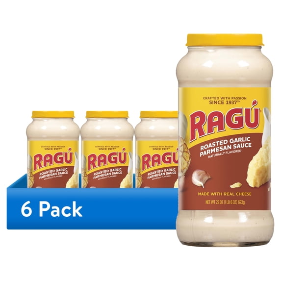 (6 pack) RAGU Roasted Garlic Alfredo Sauce, Made with Real Cheese, 22 oz