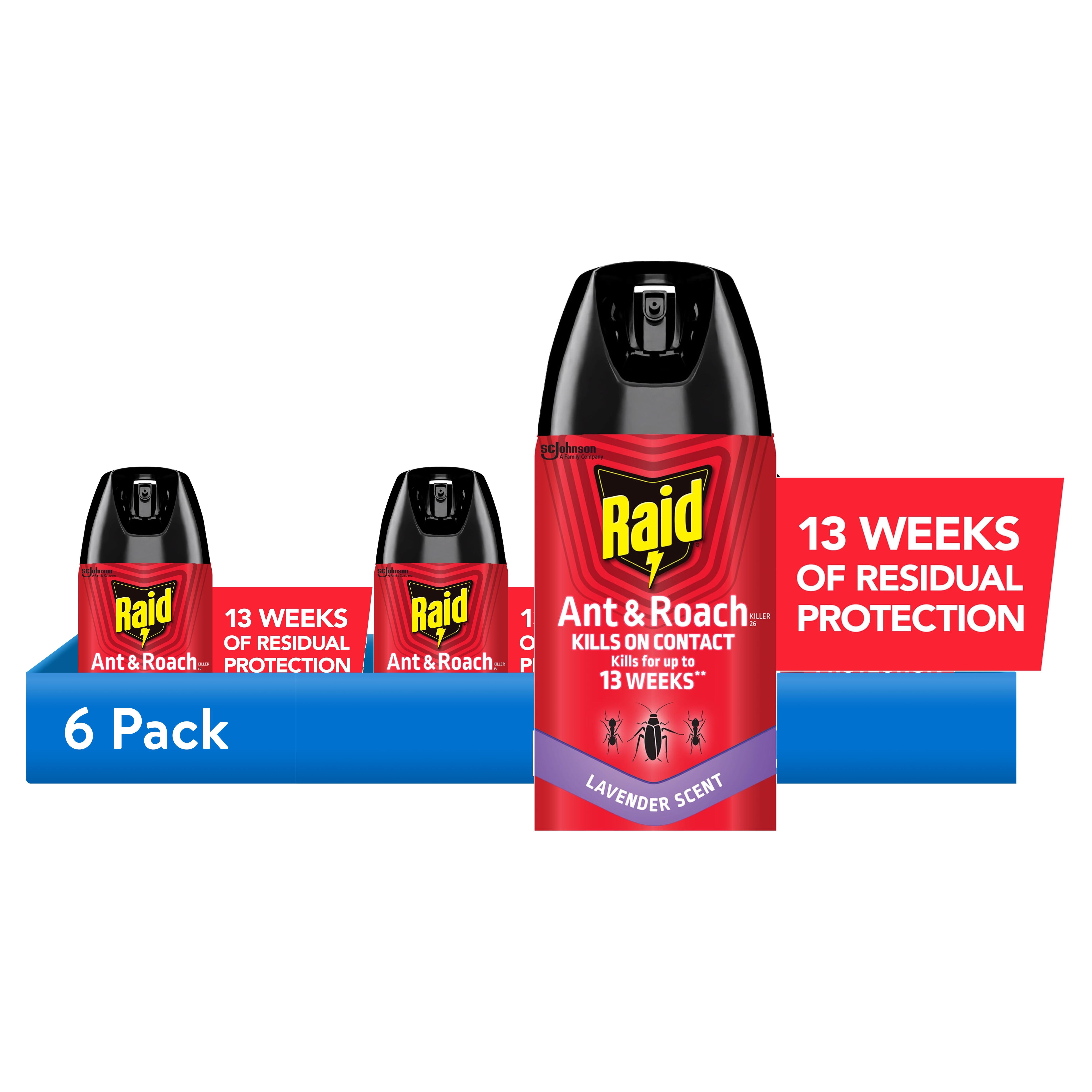 (6 pack) Raid Ant & Roach Killer Lavender Scent, 13 Week Indoor Bug Control Spray, 17.5 oz
