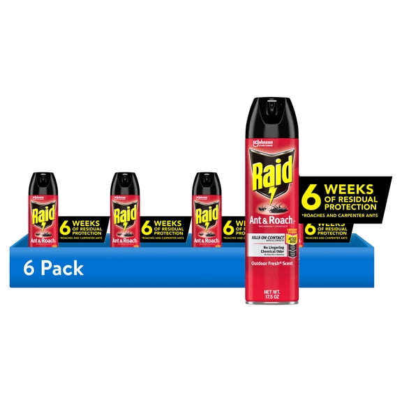 (6 pack) Raid Ant & Roach Insect Killer, Indoor Insecticide, Residual Killing Power, Outdoor Fresh Scent, 17.5 oz