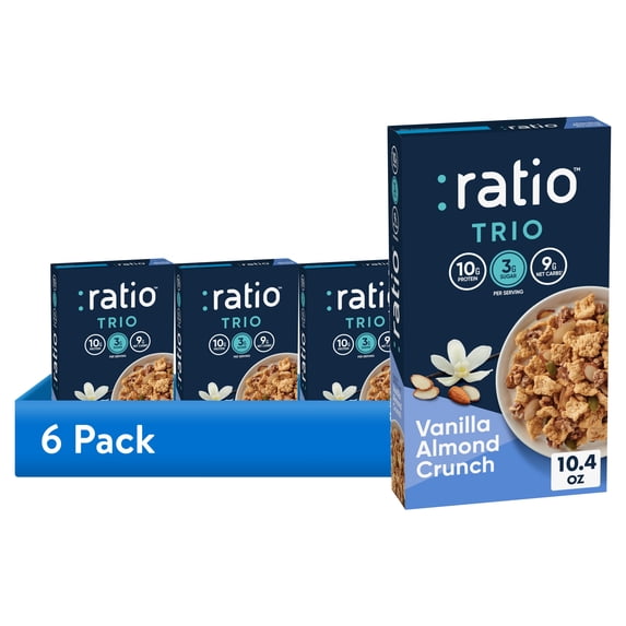 (6 pack) Ratio Trio Vanilla Almond Crunch Cereal, 10g Protein, Keto Friendly, 10.4 oz