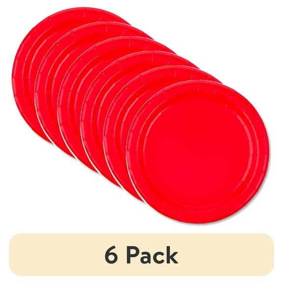 (6 pack) Disposable Paper Plates, 7", Ravishing Red, 24 Count, by Way To Celebrate