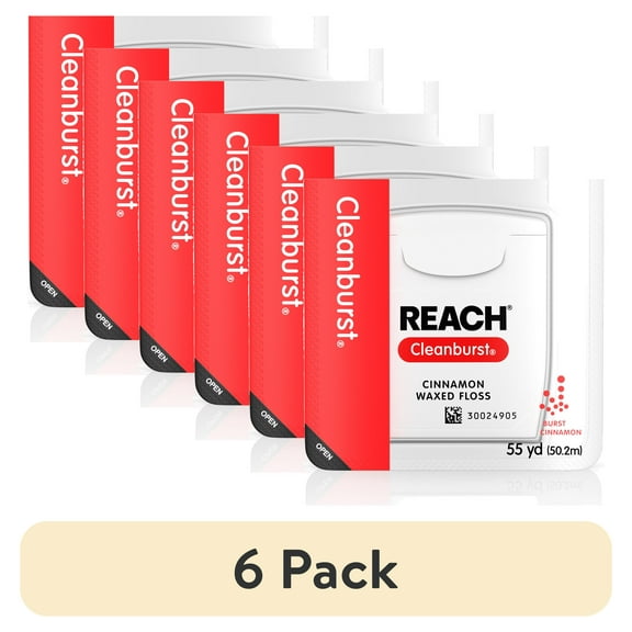 (6 pack) Reach Cleanburst Waxed Dental Floss, Cinnamon, Oral Care, 55 Yd