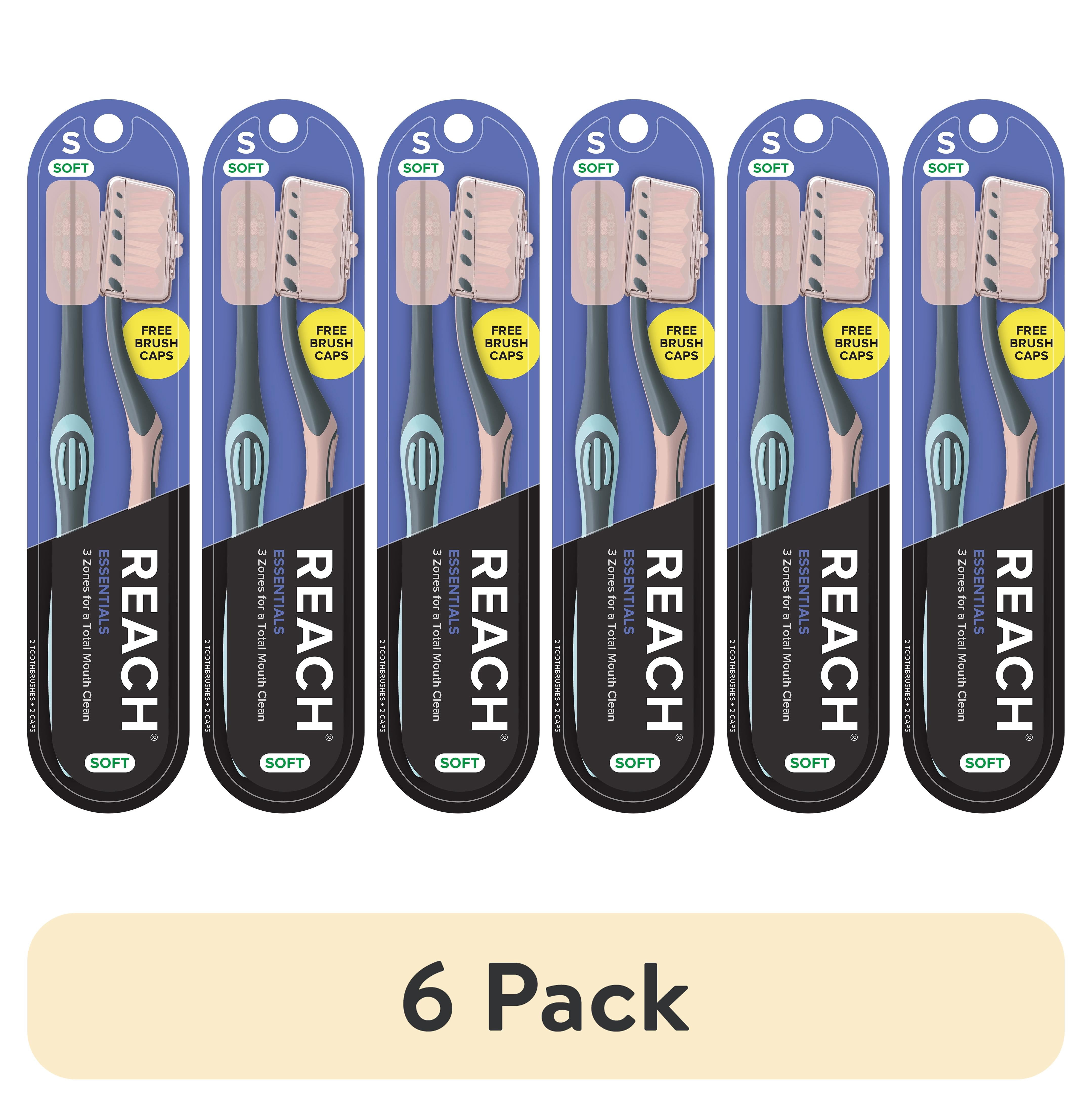 (6 pack) Reach Essentials Manual Toothbrush with Cap, Soft, 2 Count